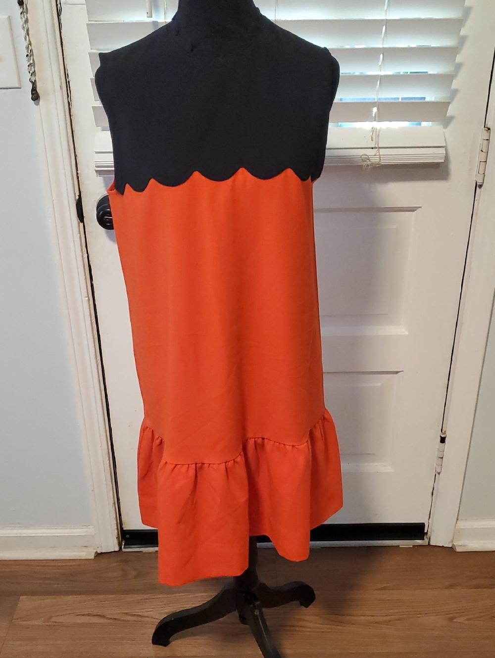 Victoria Beckham Orange Midi Skirt with Black Scalloped Yoke